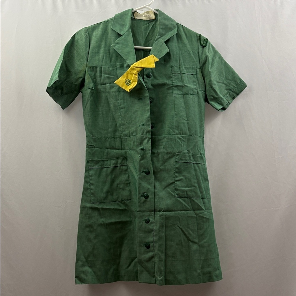 Vintage Girl Scouts Green Uniform Dress Girls Size 8 1/2 Retro